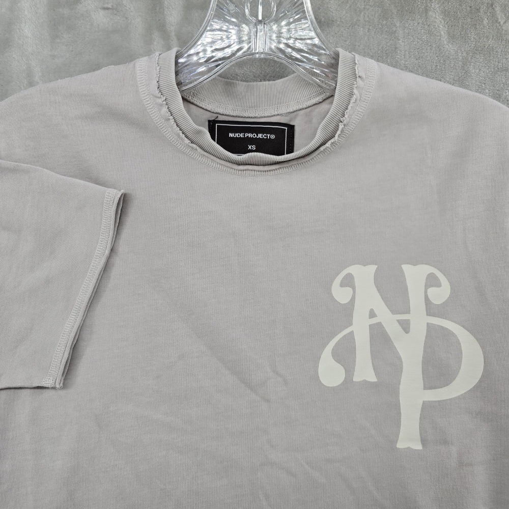 Nude Project Graphic T-Shirt Womens XS Gray Distressed Streetwear Tee